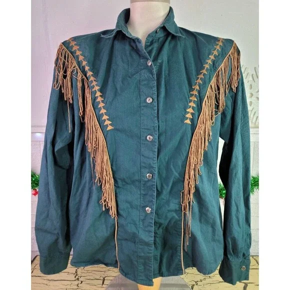 I Love Cowboys Out West Country Western Shirt Tassels Embroidered Button Up Med - Picture 1 of 14